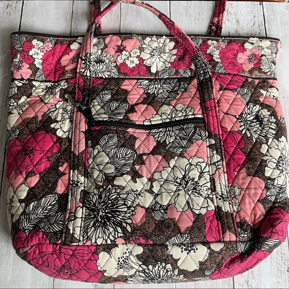 PREOWNED VERA BRADLEY PINK FLORAL TOTE BAG SHOULDER PURSE BROWN - Picture 6 of 10